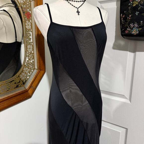 VTG Y2K Frederick's of Hollywood Black Soft Knit Sheer Mesh Maxi Lingerie Slip - Picture 2 of 7